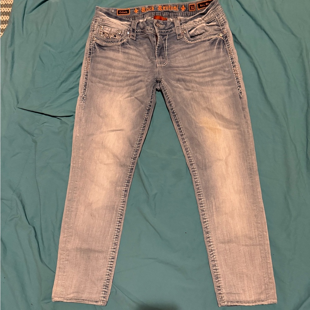Rock Revival jeans, size 31, inseam 25 Capri style. These have great look.
